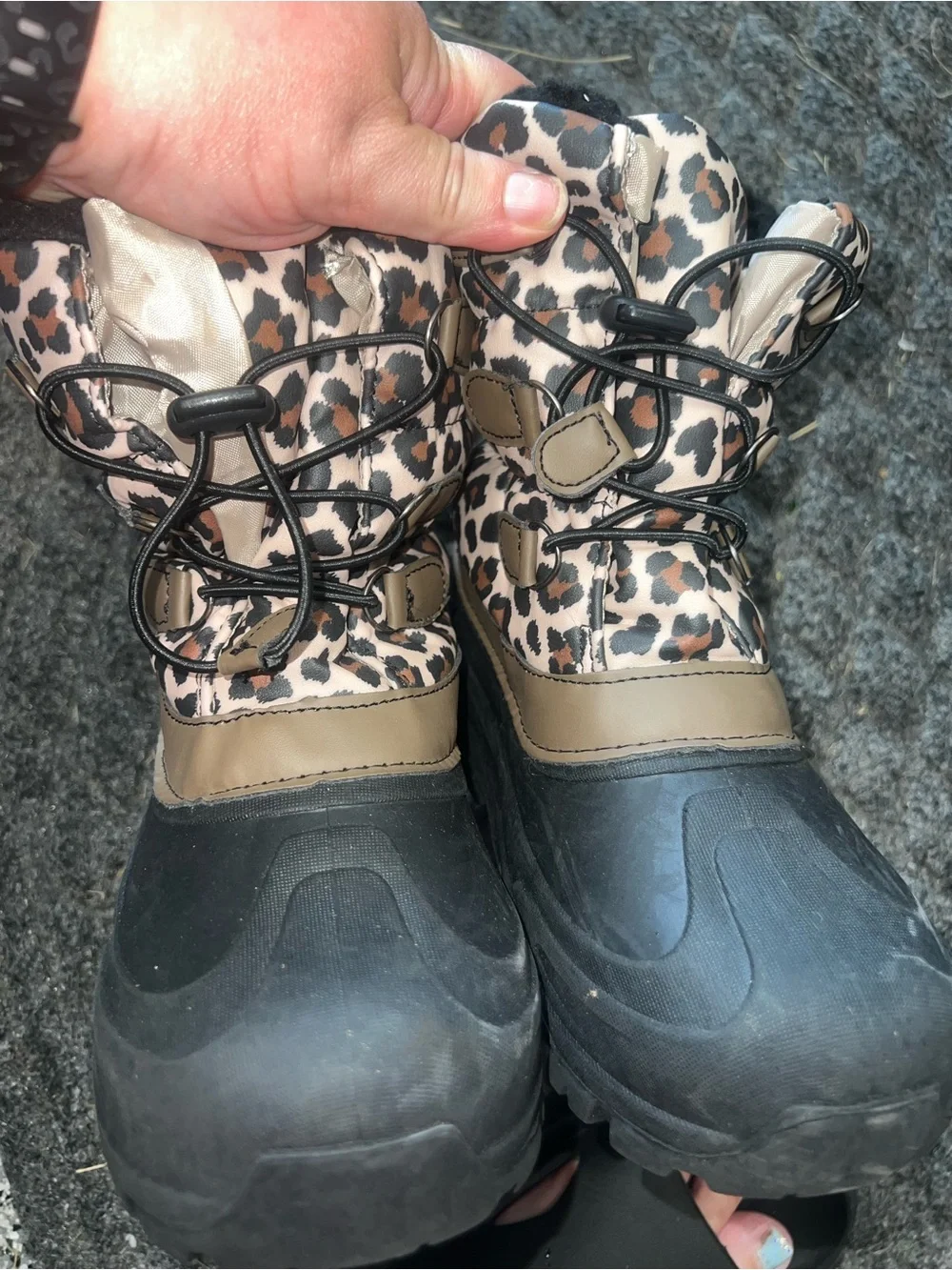 🐆 Members Mark Leopard Print Winter Snow Boots – Girls’ Size 5 Big Kids